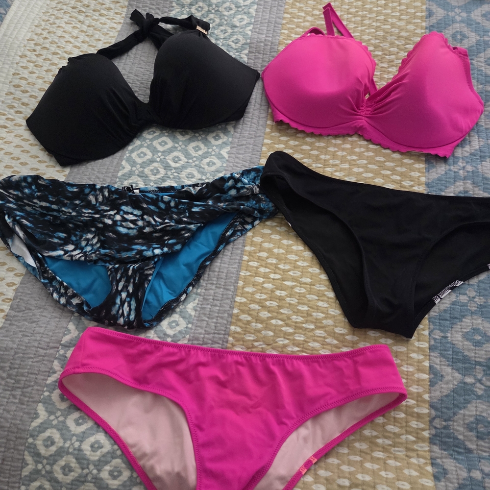 Victoria's Secret Black and Hot Pink Mix-and-Match Bikini Tops & Bottoms